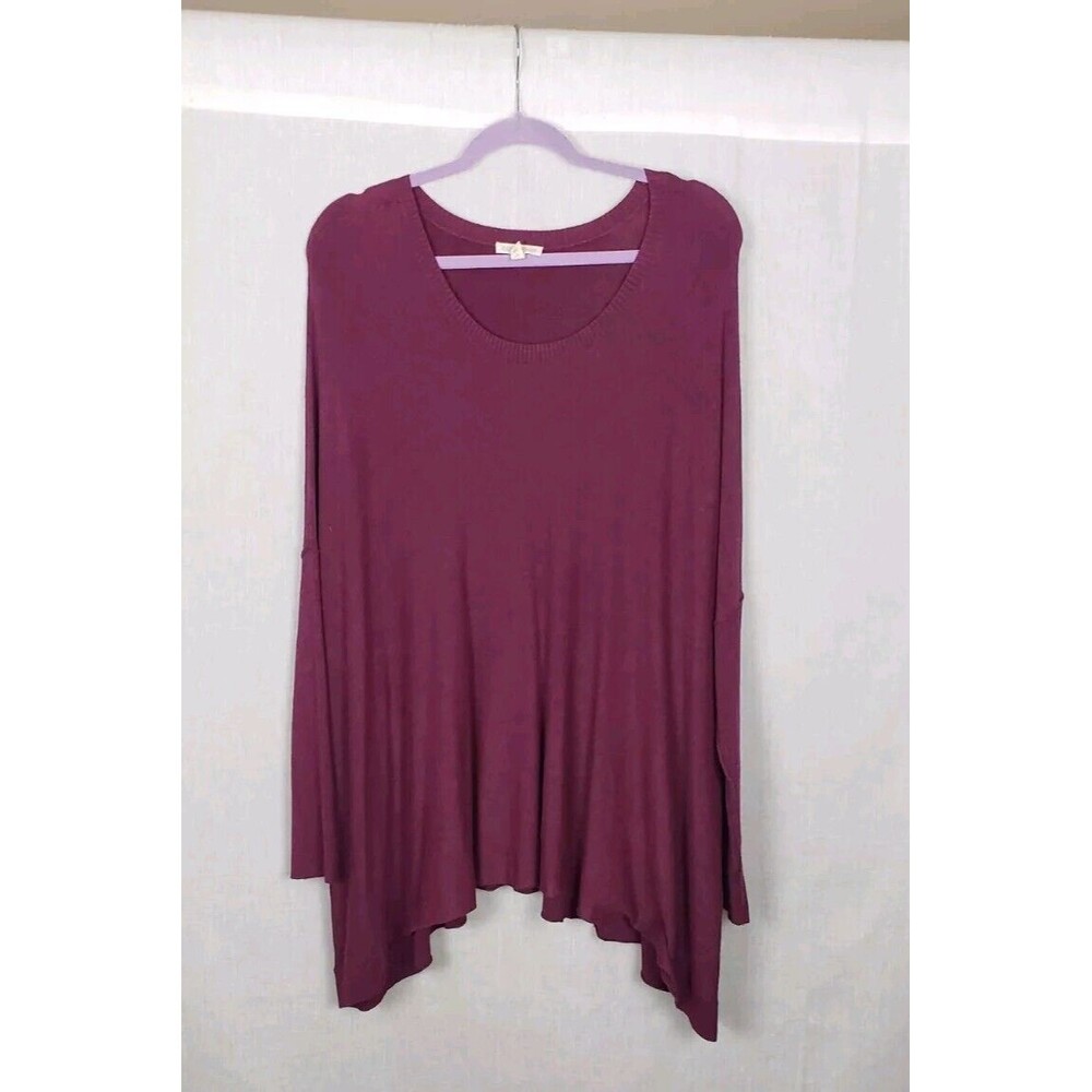 Eileen Fisher Knit Sweater L Purple Ribbed Sleeves Shark Hem Casual Outdoor Cozy